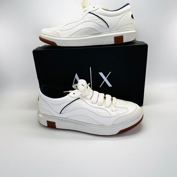 AX Armani Exchange Sneakers with Logo Mens Size 12 Off White Navy Casual Shoe - Picture 1 of 14
